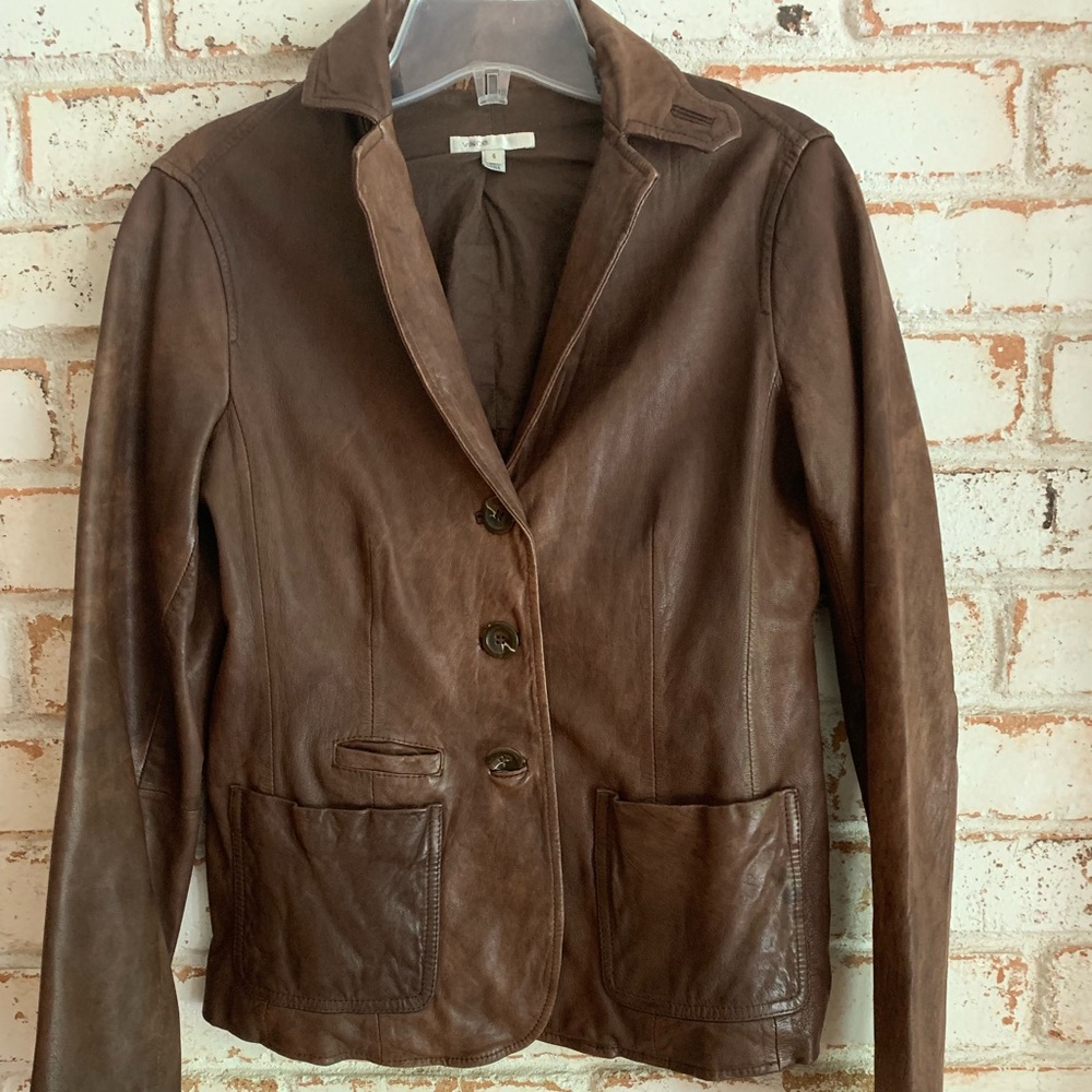 Distressed leather blazer